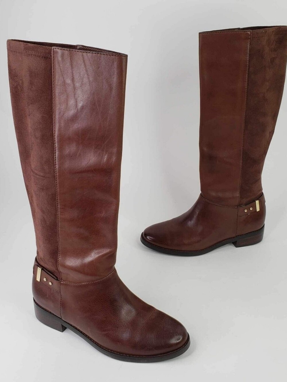 Cole Haan Tall Boots Riding Adler Buckled Mid Calf Brown Leather